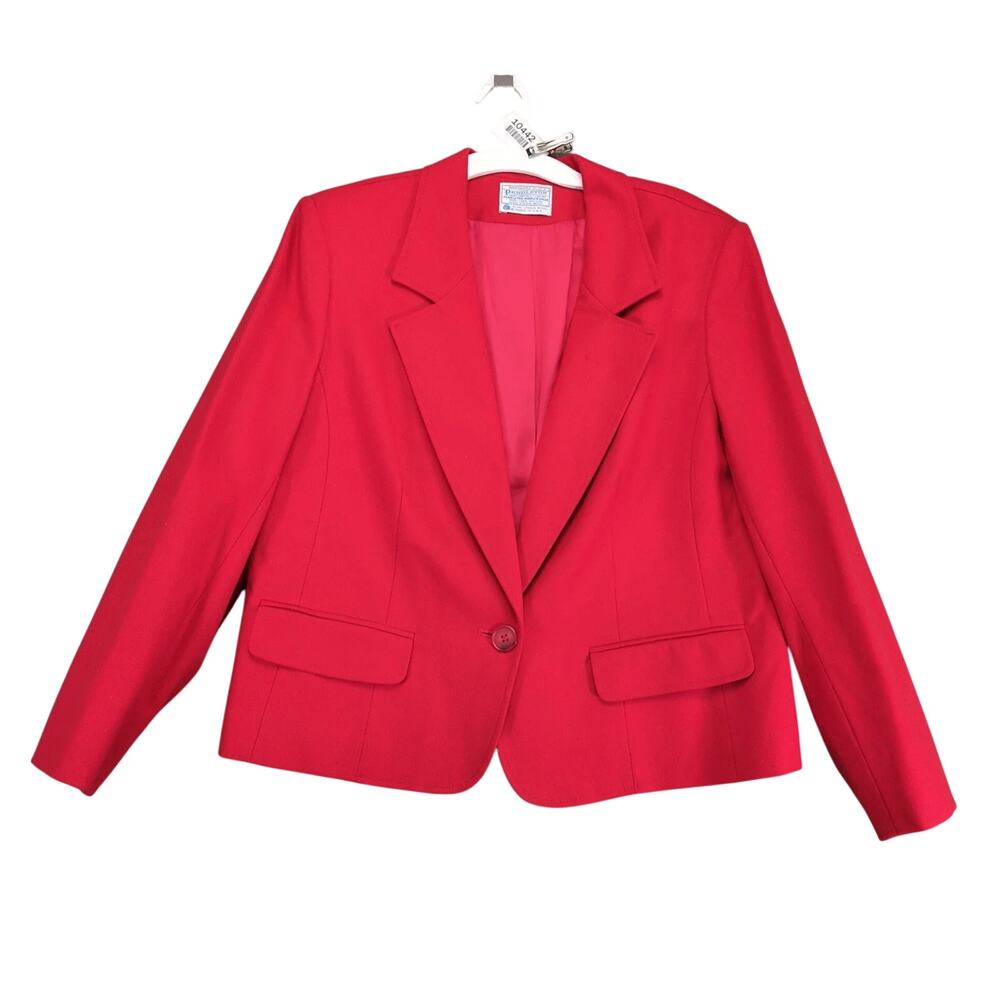 Pendleton Blazer Womens 18W‎ Red Virgin Wool USA Vintage Notched Lapel Classic